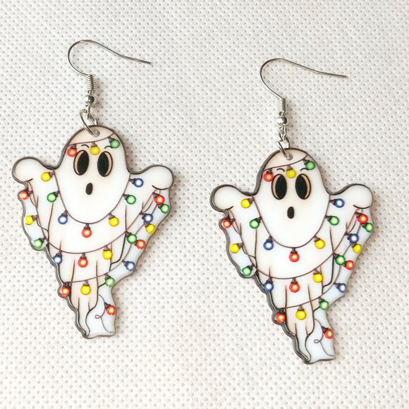Cute Spooky Christmas Ghosts Earrings, Holiday Ghost Earrings, Acrylic Earrings - Picture 6 of 9